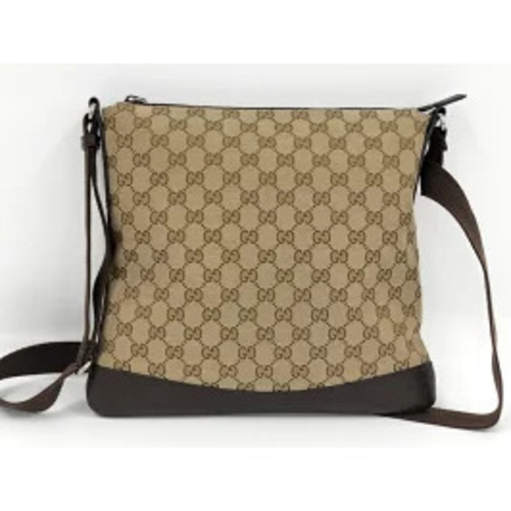 Gucci Canvas Beige GG Shoulder Bag Leather Brown